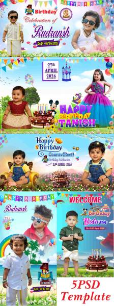 thumbnail 5 Kids Birthday Flex Banner PSD Templates | Editable Photoshop Designs